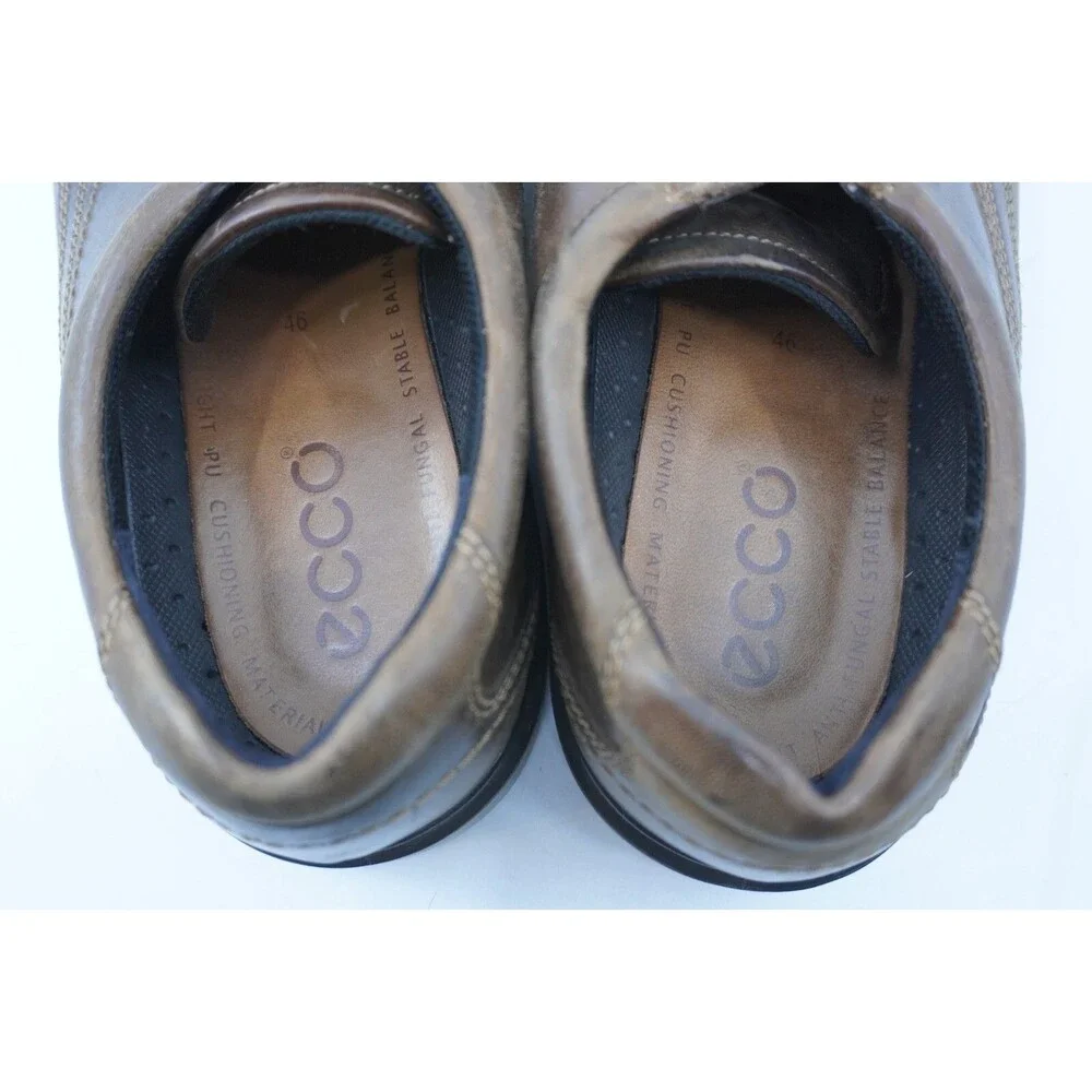 Ecco Mens Brown Leather Helsinki Lace Up Bicycle Toe Dress Oxfords EU 46 US 12